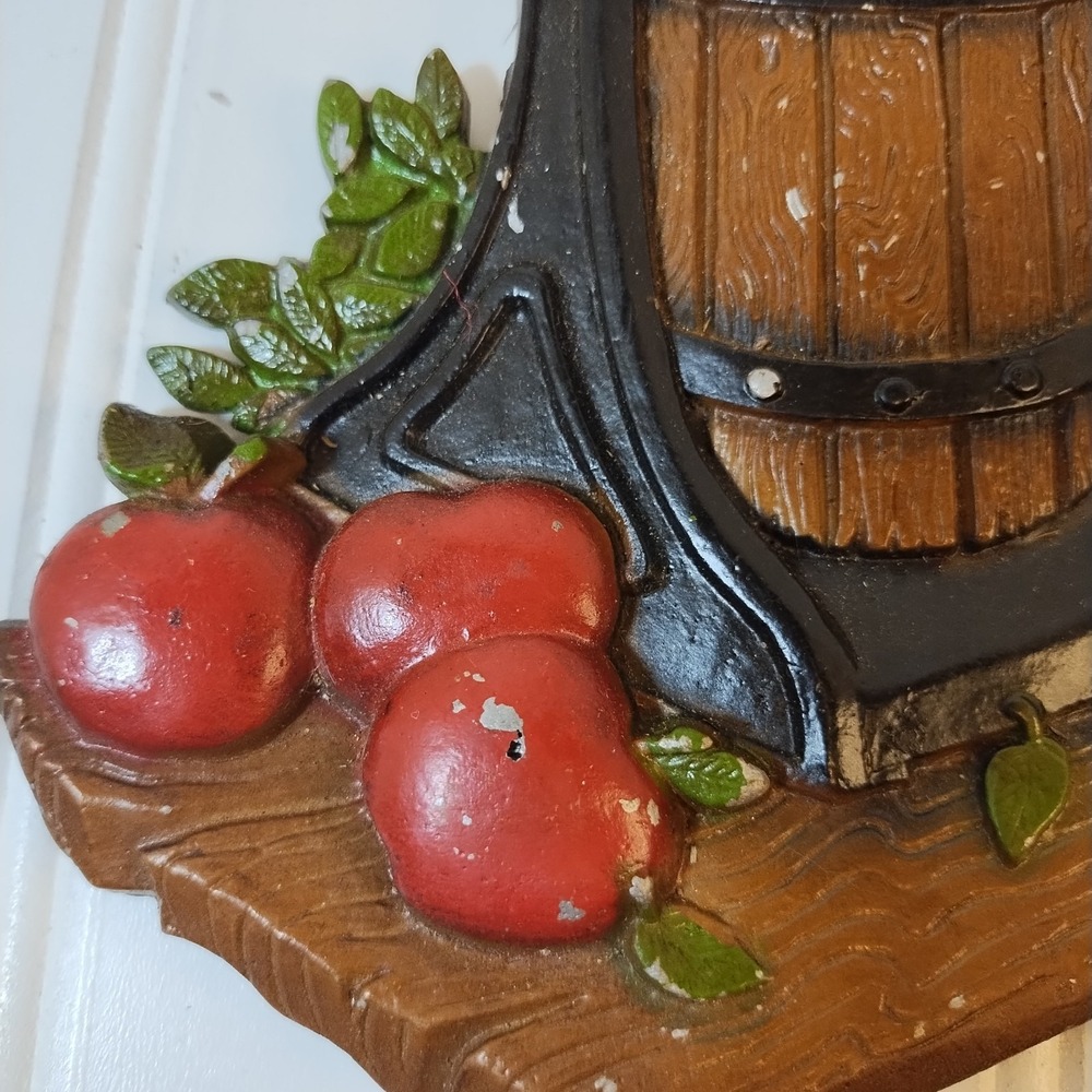 Vintage 1978 HOMCO Metal Wall Decor Plaque Apple Press Cider Jar Rustic Country - Picture 3 of 6